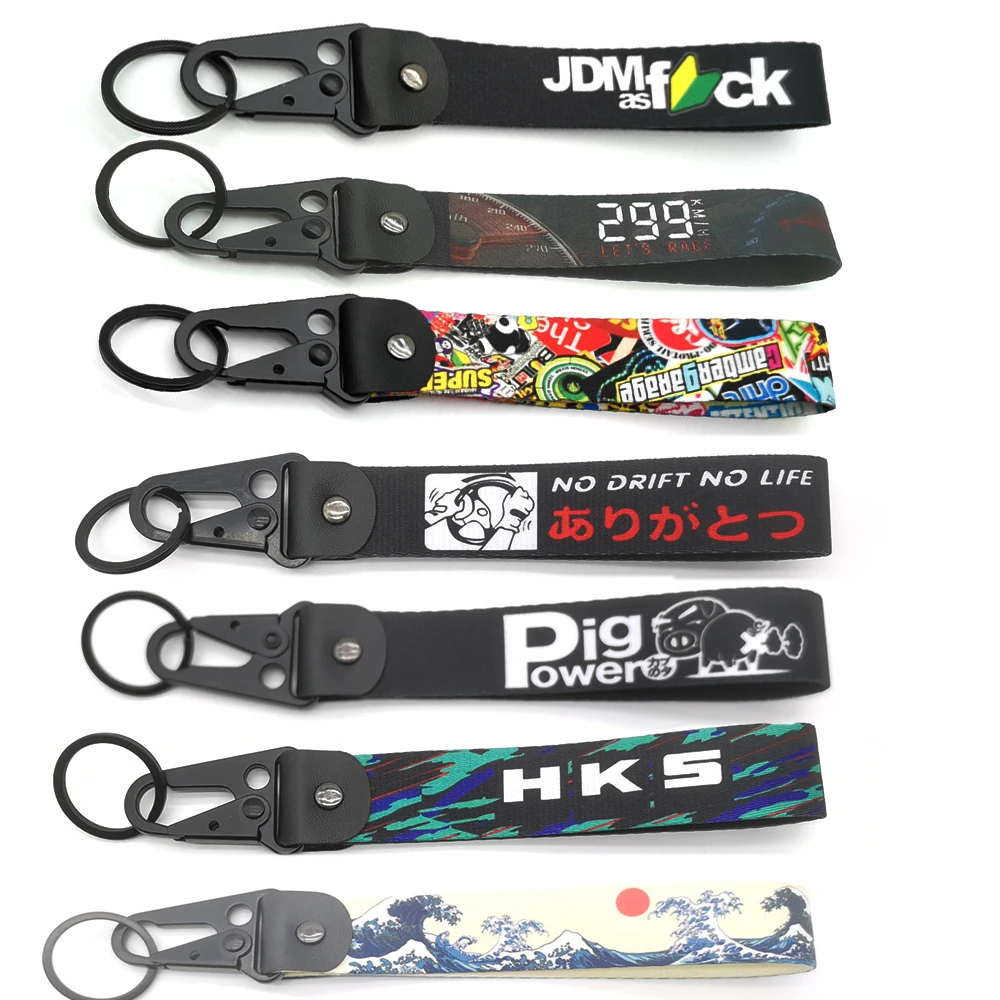 JDM Racing Keyring Tags Keytags Keychain Auto Drift Key Phone Holder Key Steel Spring Clip Lanyard for HKS Quick Release Drift