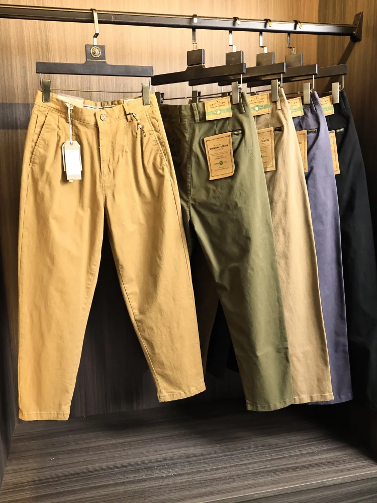 

Долговечные носимые прямые повседневные брюки из чистого хлопка для мужчин, аккуратные модные американские ретро рабочие брюки, осенние брюки