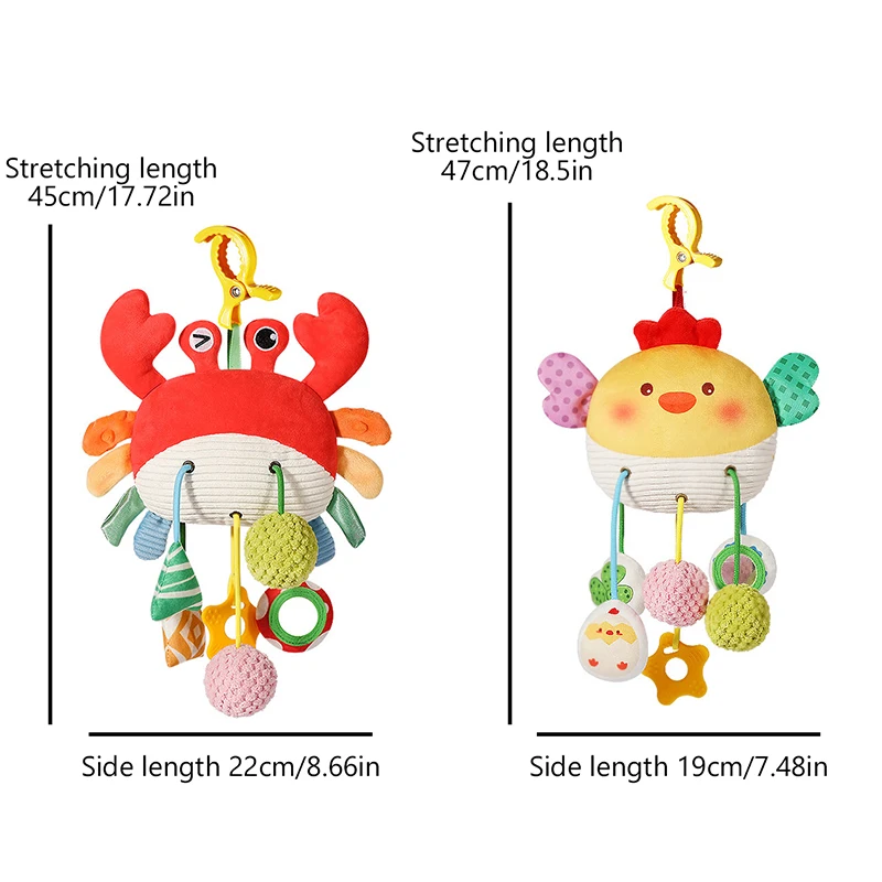 Educational Baby Toy Featuring Cartoon Animal Design, Multicoloured Hanging Bed Toy with Pull-string, Vibrant Rattle for Infants