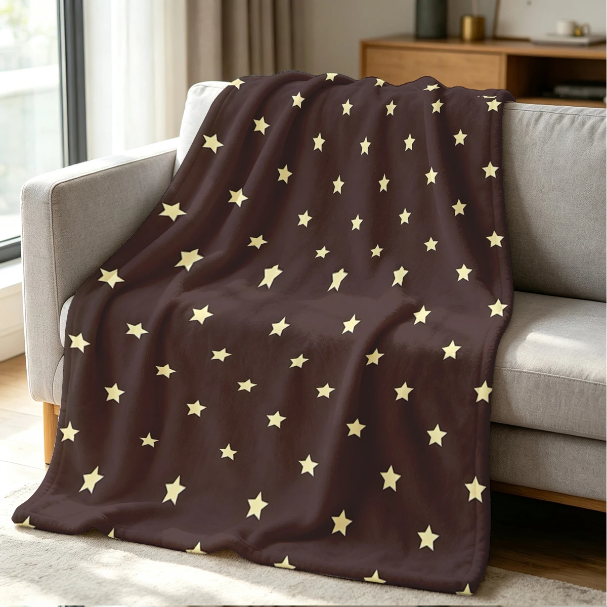 Brown Cream Small Stars Flannel Blanket Warm Soft Halloween Christmas Couch Warm Cozy Decorative Decor Gift for All Season