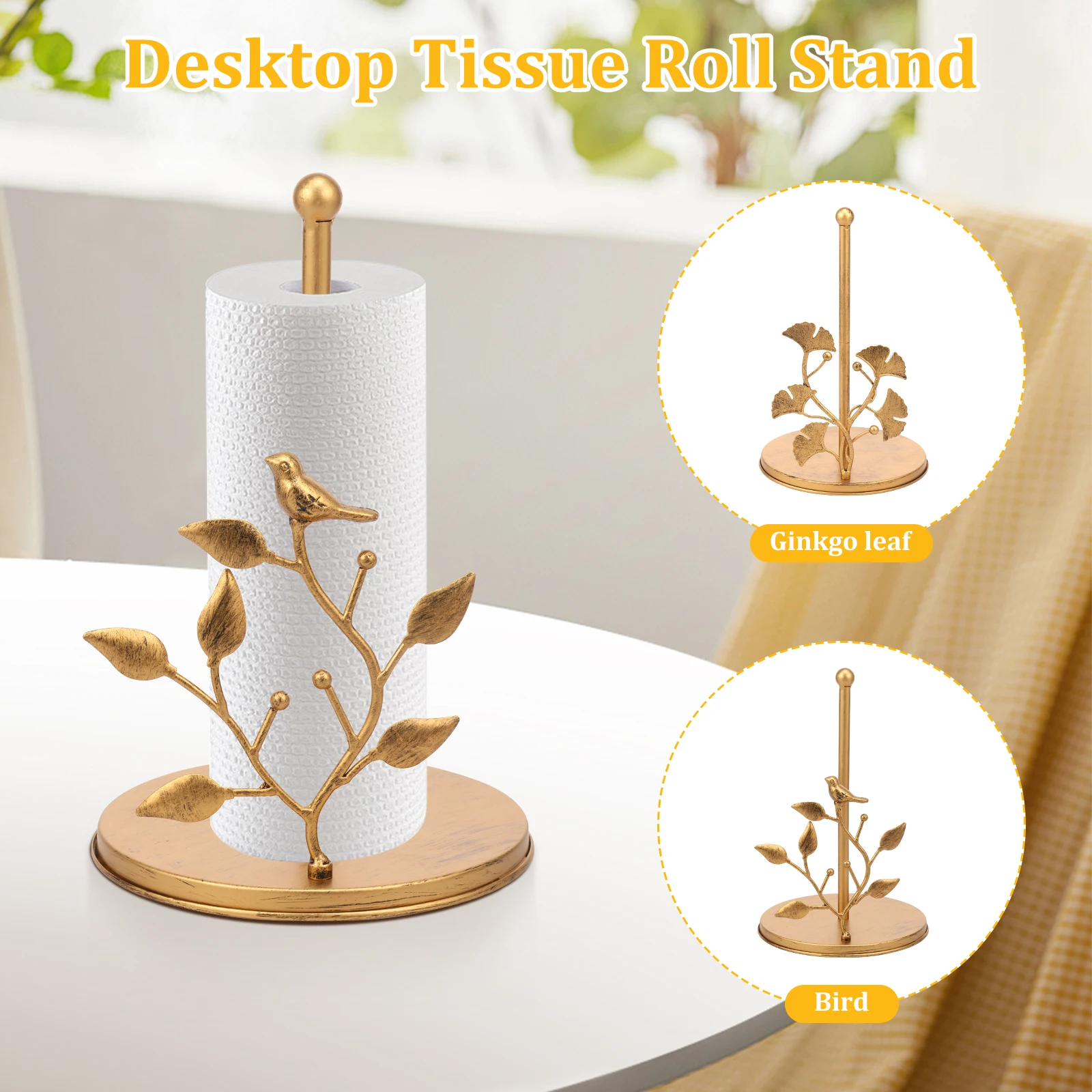

Paper Roll Holder Ginkgo Leaf Paper Towel Storage Organiser Gold Iron Holder Worktop Decoration for Kitchen Bathroom Farmhouse