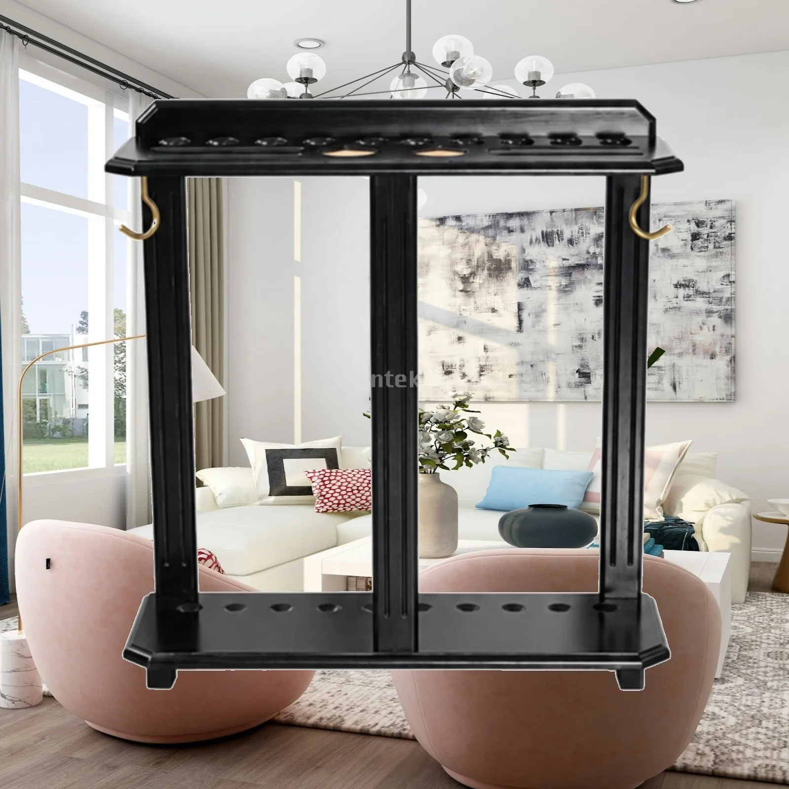 Solid Wood Billiard Cue Rack Easy to Assemble Floor-Standing Billiard Cue Rack Wooden Freestanding for Home Game Rooms