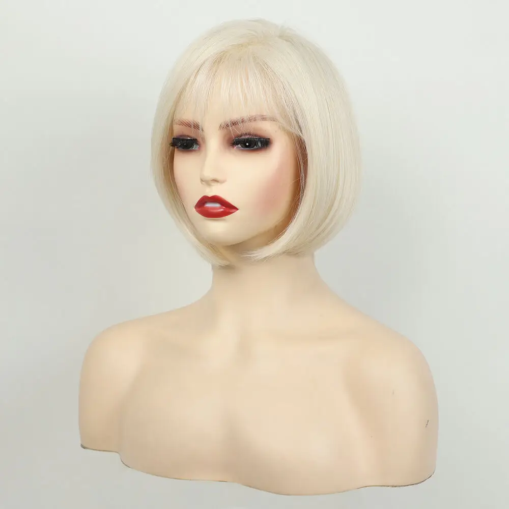 Women's wig short straight hair blonde bobo head oblique bangs Synthetic wigs