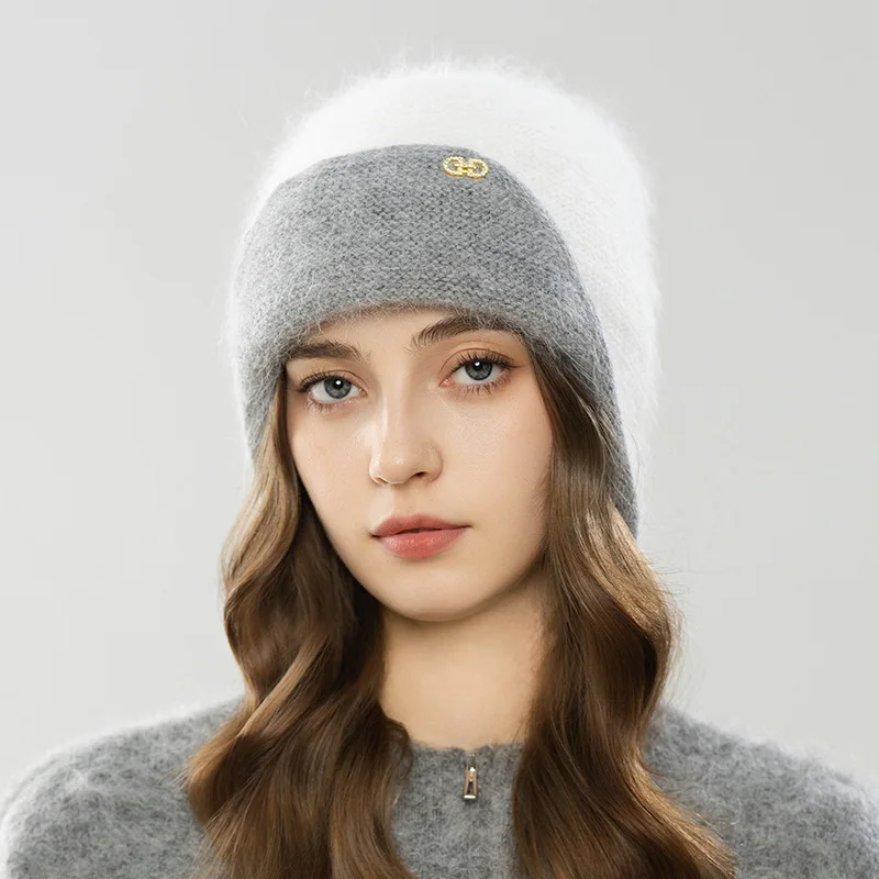 

Angora Hat Earflap Women Winter Knit Beanie Rhinestone Warm Accessory For Cold Weather Autumn Outdoor Skiing Sports Holiday