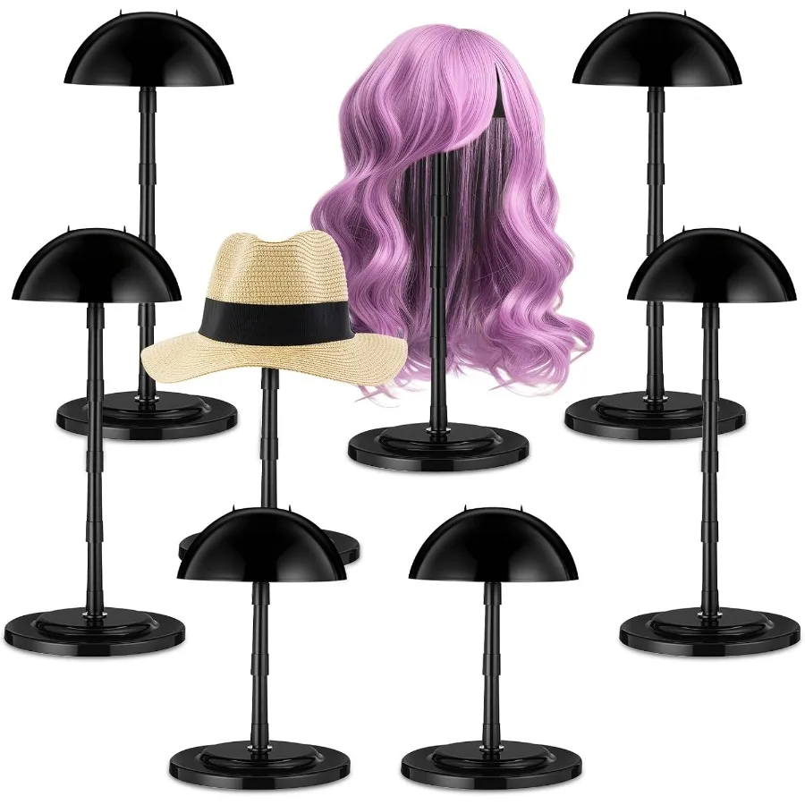 Shimeyao 8 stuks verstelbare pruikenstandaard 4,53 tot 14,37 inch draagbare pruikenhoofdhouders plastic hoedenstandaards voor weergave antislip nep