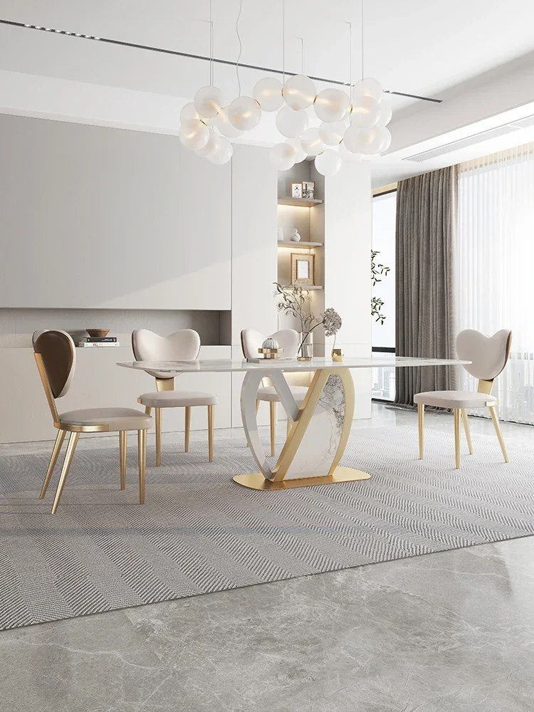 Luxury slate dining table high-end rectangular marble household small apartment modern minimalist bright rice table and chair co