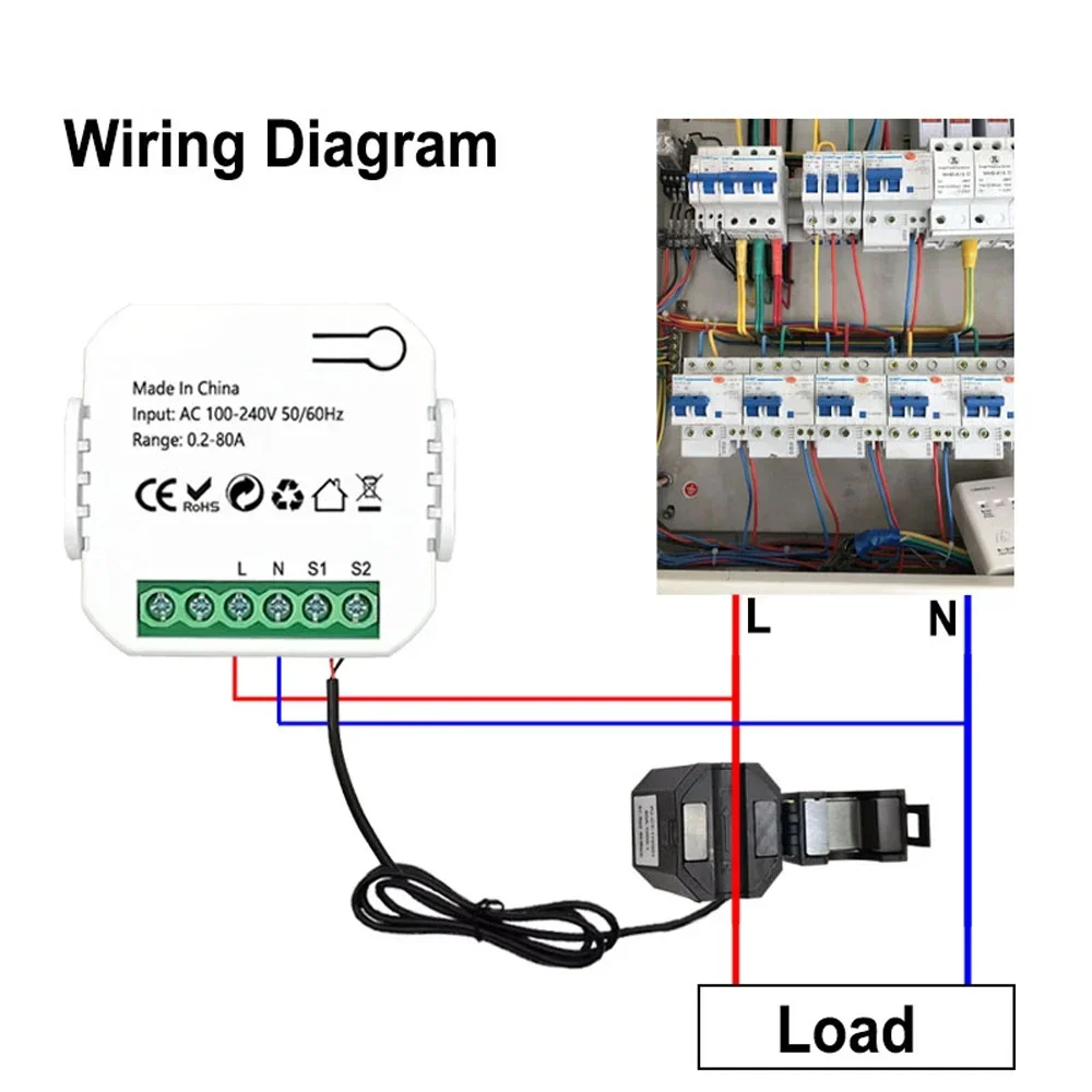 Tuya Wifi ZigBee Energy Meter 80A Current Transformer Clamp Power Monitor Electricity Statistics Monitoring Device Voice Control