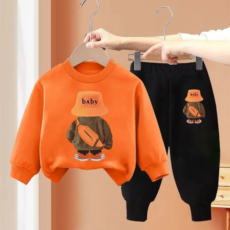 Kids Clothes Boys & Girls Autumn Long Sleeve Top & Pants 2 Pieces Sets Children Boy & Girl Printed Bear Tracksuit Sport Outfit