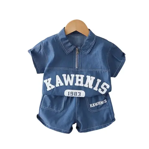New Summer Infant Baby Boy Clothes  Suit Letter Denim Solid Shirt Short 2Pcs/set Kids Fashion Toddler Children Clothes Tracksuit