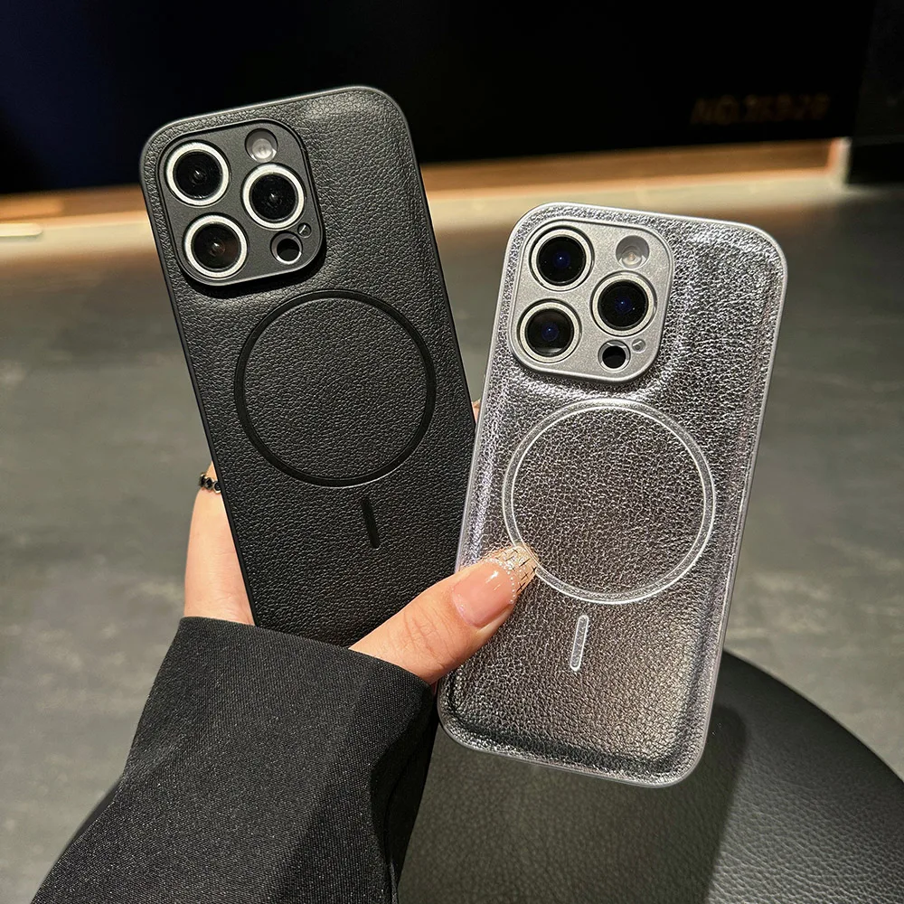 Luxury For Magsafe Candy Color Litchi Leather Phone Case For Samsung S25 S24 Ultra S24 S23 Plus Magnetic Wireless Charging Cover