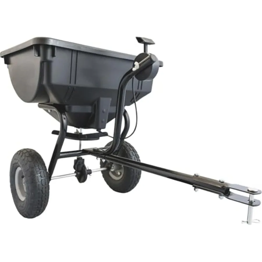 

Tow-Behind Broadcast Spreader for lawn care polyethylene hopper orange 85-lb. capacity with adjustable spread rate and corrosio