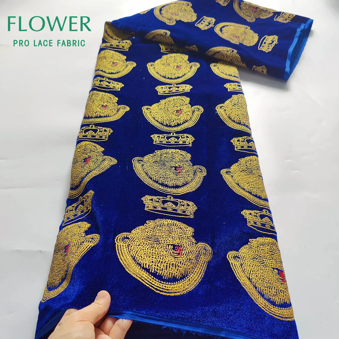Royal Blue African Ankara Traditional Wedding Dress Velvet Lace Material Ankara High Quality Nigeria George Isiagu Fabrics view 4