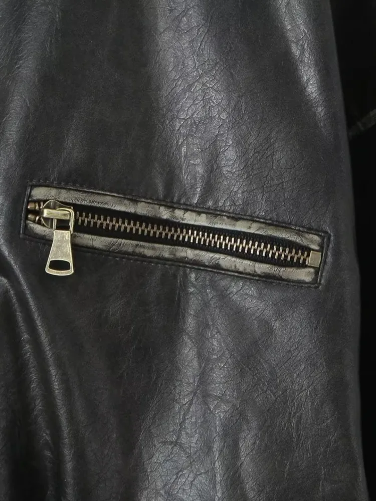 ZMEENNA Women's Faux Leather Bomber Jacket With Pockets And Zip Closure Chic And Casual Outerwear Vintage Style ZM3776