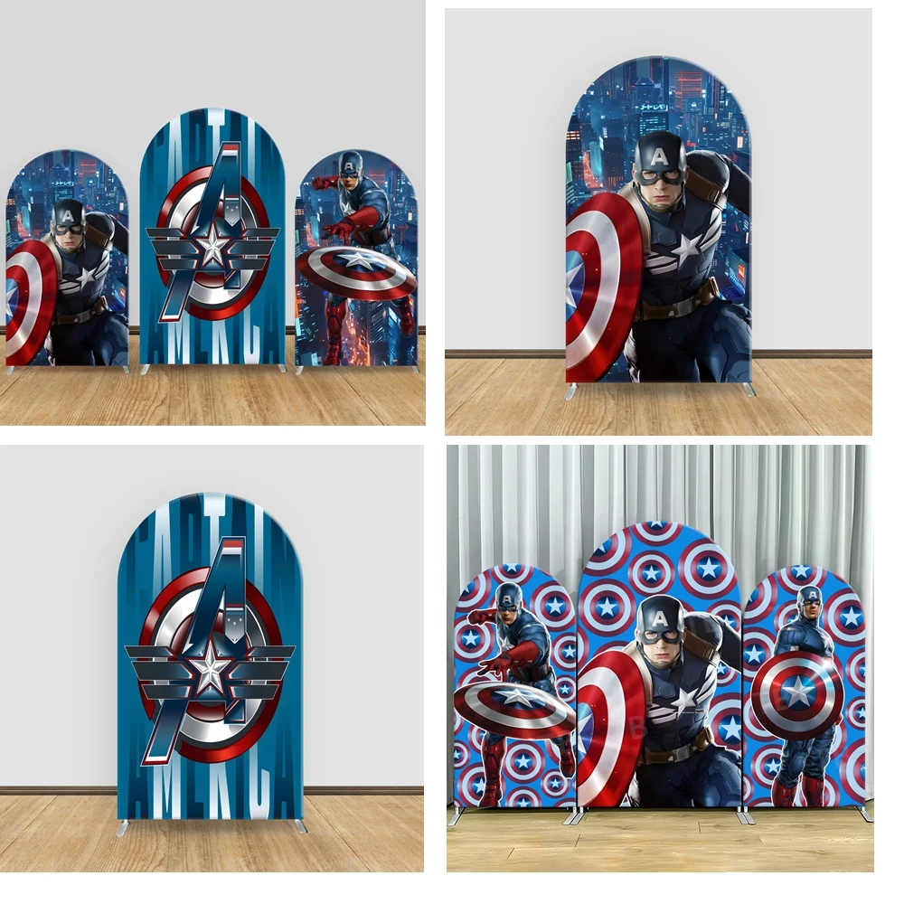 

Children's birthday party Marvel Captain America arched stretch fabric background cover gift room decoration background cover