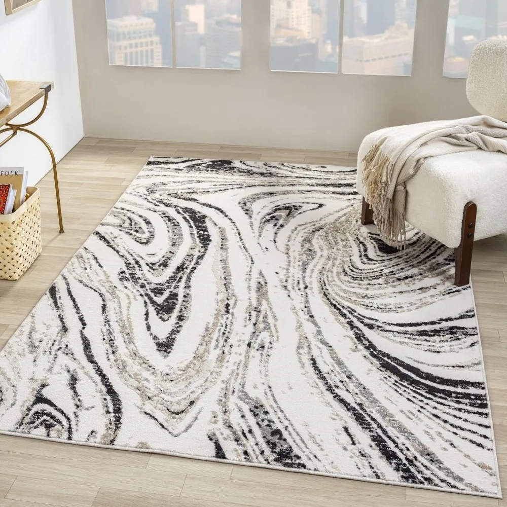 

Modern Abstract Marble Gray 8x10 Area Rug, High Low Textured Living Room Carpet