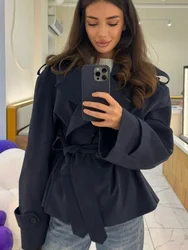 Women's Lapel V Neck Trench Coat Long Sleeve Slim Fit Jacket With Belt Commuter Solid Windbreak 2026 New Lady Spring Outwears