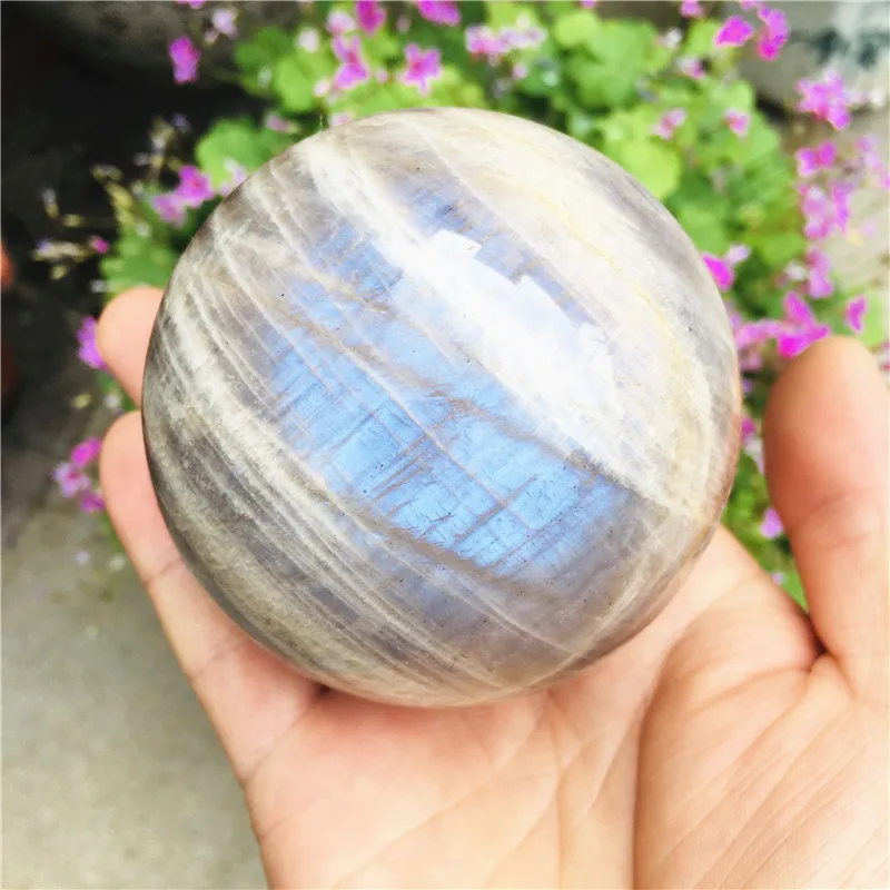 

1pc Elegant Round Moonstone Crystal Sphere – Bohemian Style Polished Stone Ball with Calming Blue Flash Effect,