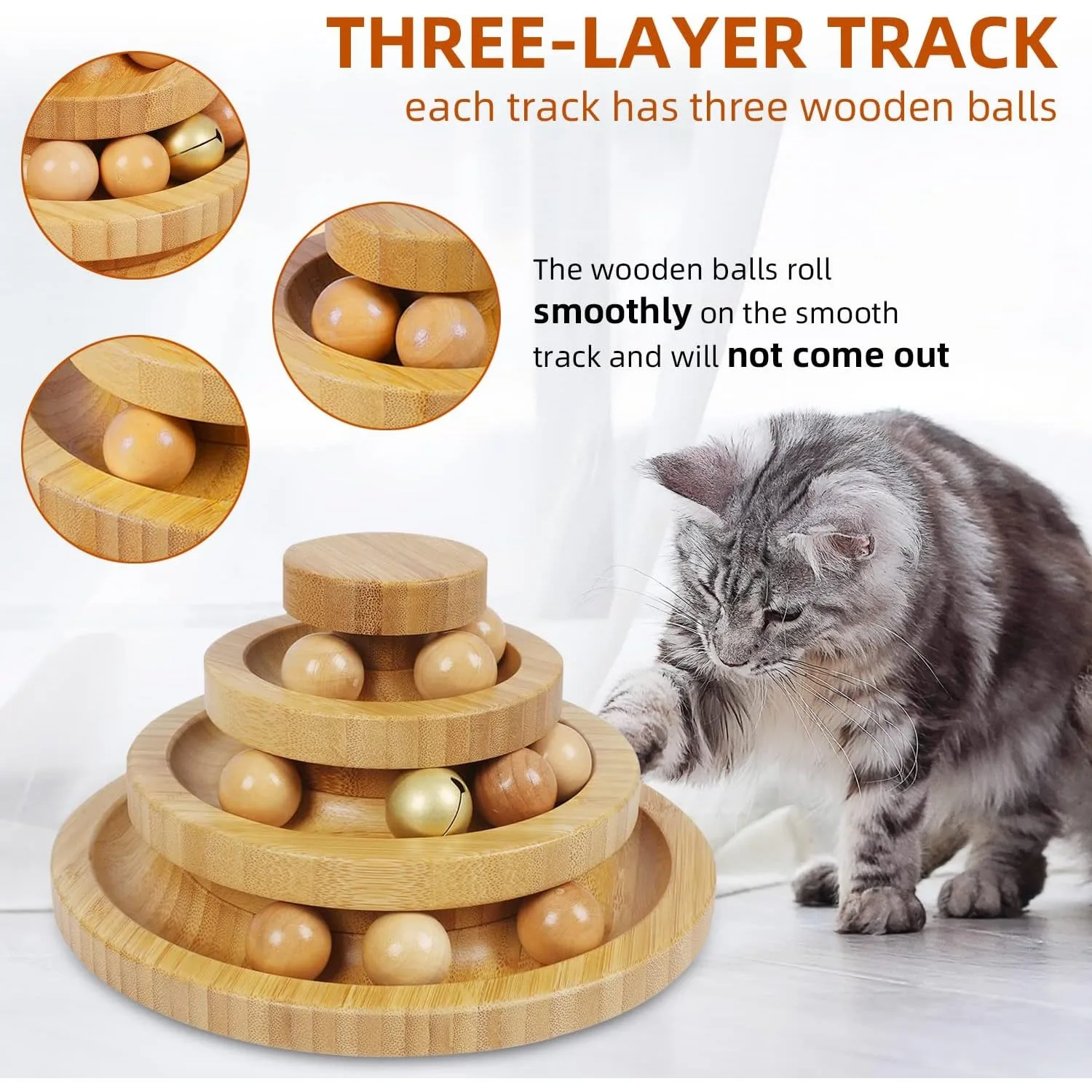 Cat Ball Track Toy 3Level Tower with 9 Balls Interactive Roller Toy for Kittens Fun Toy for Mental Physical Exercise Medium Size