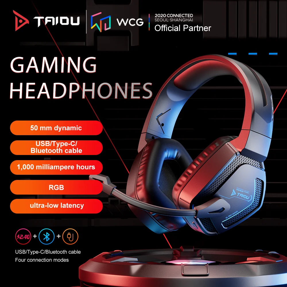 TAIDU T01 auriculares para juegos auriculares inalámbricos Bluetooth de alta calidad con controladores de 50mm auriculares de modo cuádruple para PC portátil PS5 Xbox