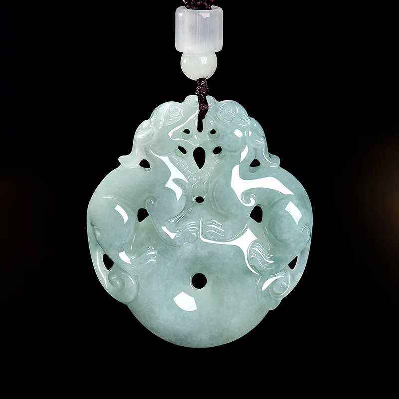 Certificate Natural A Good Jade White Double Pixiu Pendant Necklace Carved Charm Jadeite Jewelry Fashion Amulet Gifts Men Women