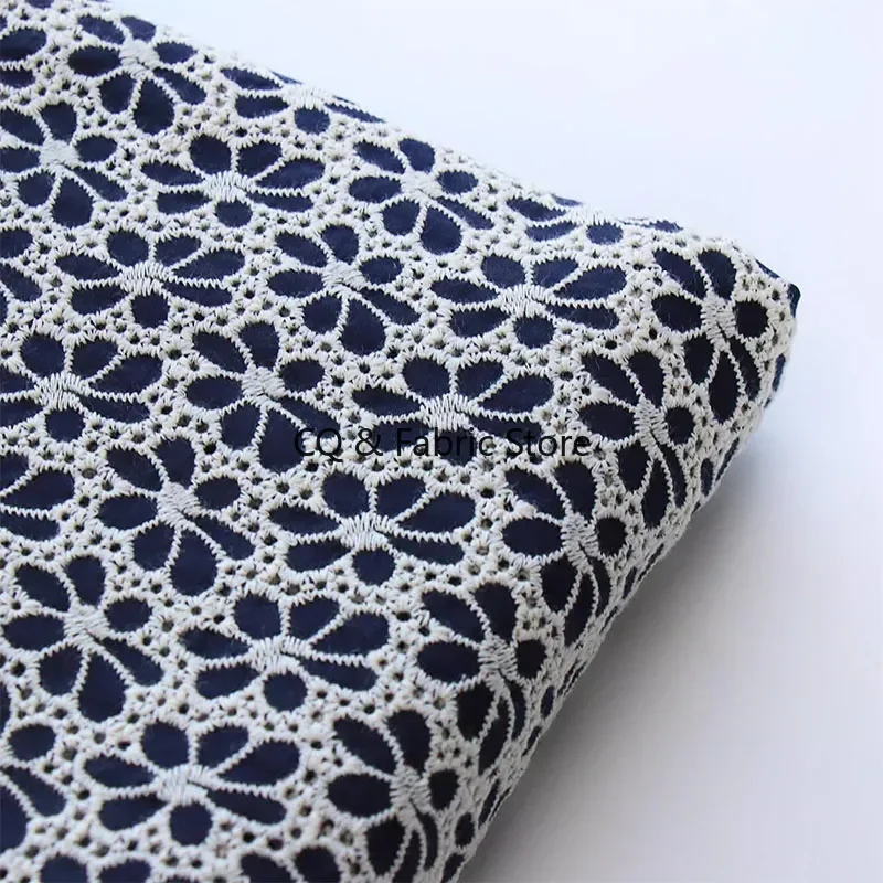 

Темно-синяя вышитая ткань из чистого хлопка высокой плотности, ткань для одежды для шитья, ткань для скатерти «сделай сам»