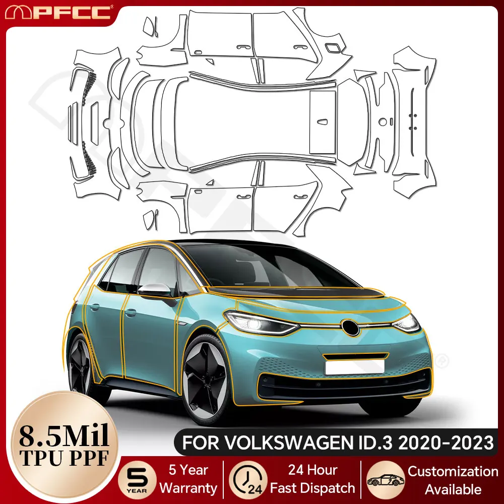 

For Volkswagen ID.3 2020-2023 8.5Mil TPU Paint Protection Film Car Body Pre-cut PPF Clear Bra Anti-scratch Kit Resistant Cover