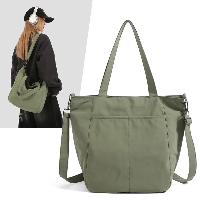 Custom Logo Nylon Tote Bag for Women Casual Adjustable Strap Large Capacity Shoulder Crossbody Bag Lightweight Multi-use Handbag