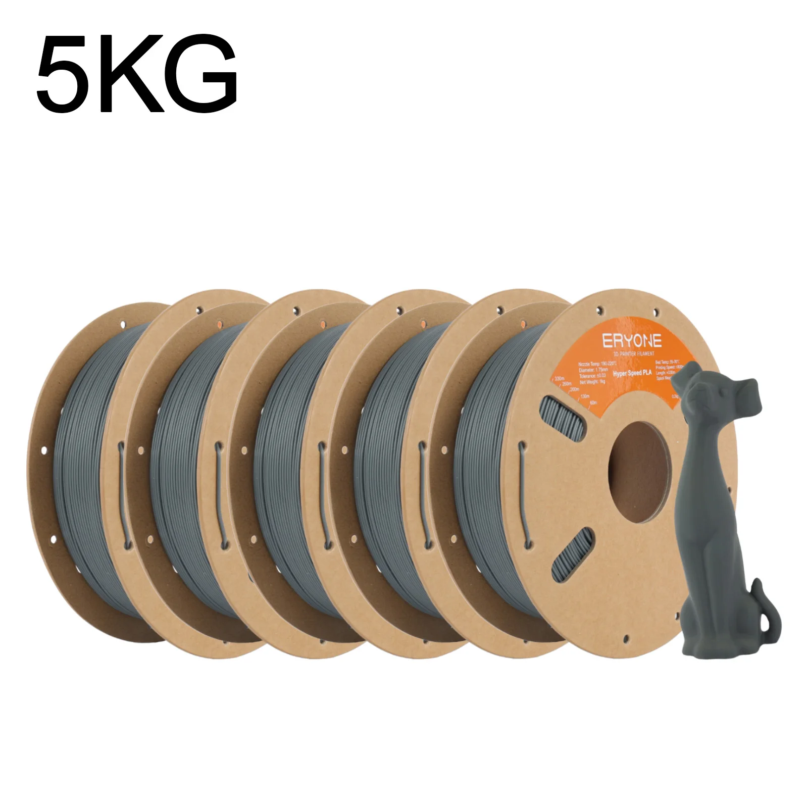 ERYONE Uitverkoop 5KG High Speed PLA Filament Grijze Serie 1.75mm +/-0.03mm, 3D-printfilament, 1kg (2.2LBS) / Spoel