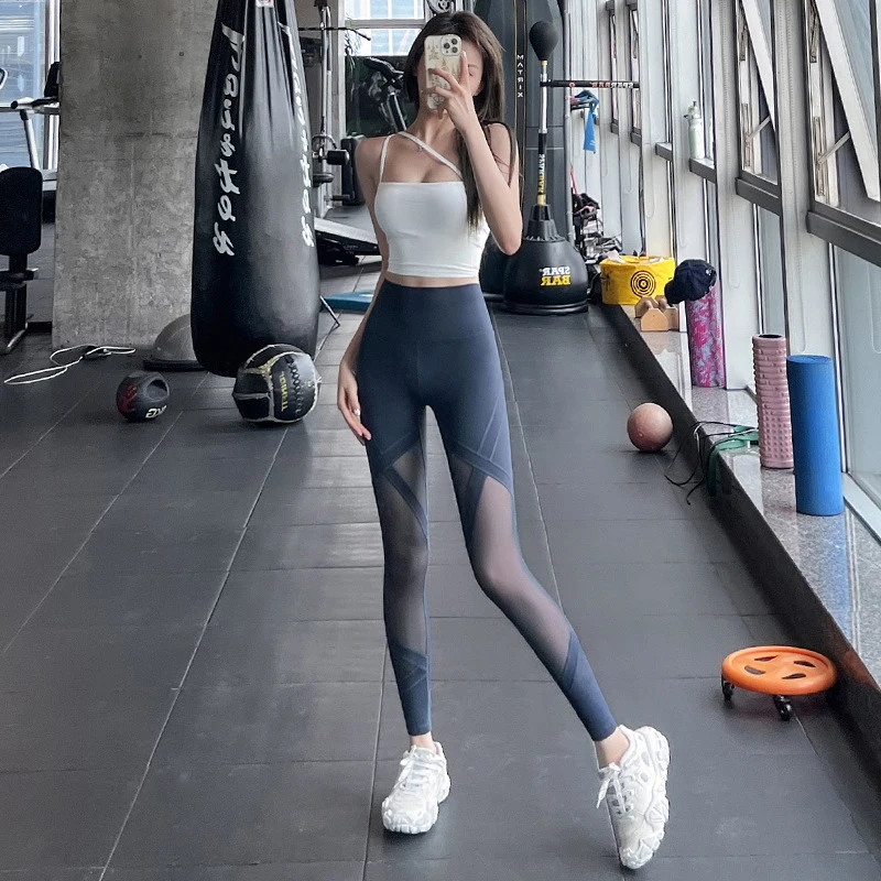 Leggings Sexy per le donne pantaloni estivi a vita alta collant a rete sottile pantaloni sportivi da ballo Yoga pantaloni Leggings Fitness donna