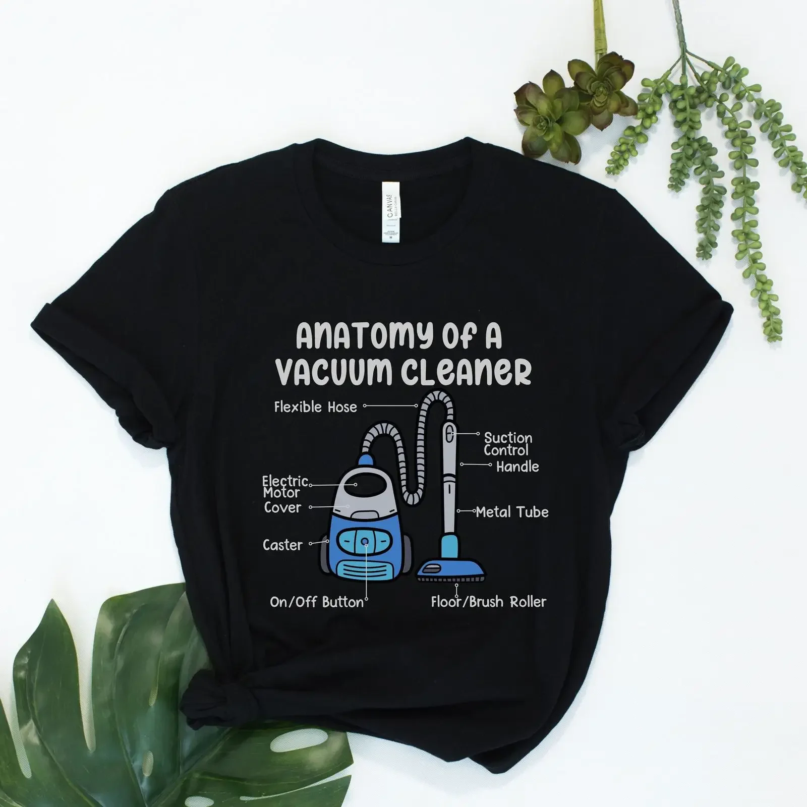Anatomy of A Vacuum Cleaner Funny T Shirt Housekeeper House Cleaning Casual Top vintage Washed Top For Everyday Wear Versatile