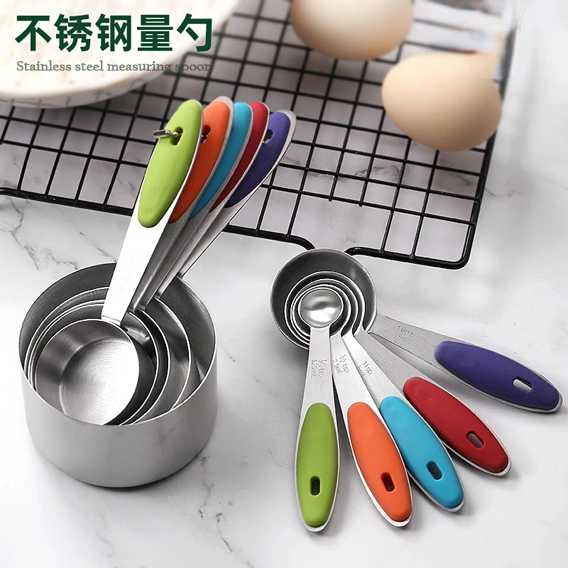 

Stainless steel cup suit covered 10 times round coffee cup baking cake baking time measuring spoon tool measuring spoon cups