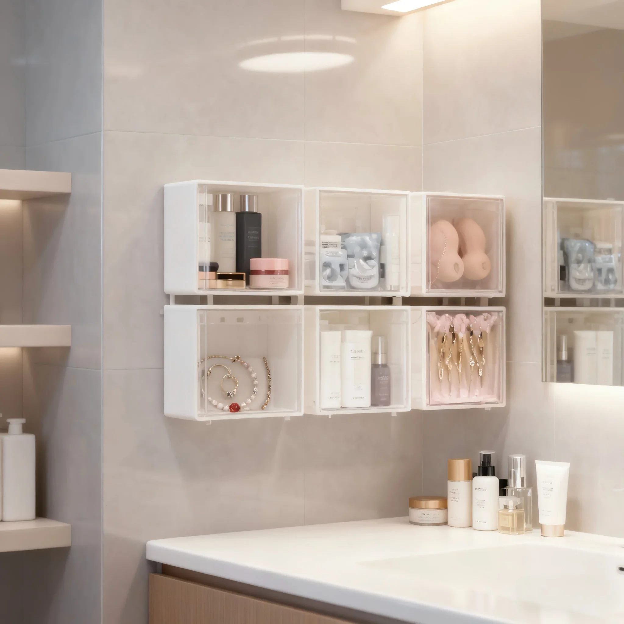 Wall-Mounted Storage Box Transparent Flap Waterproof Models Bathroom Cotton Swabs Head Rope Storage Household Storage Box