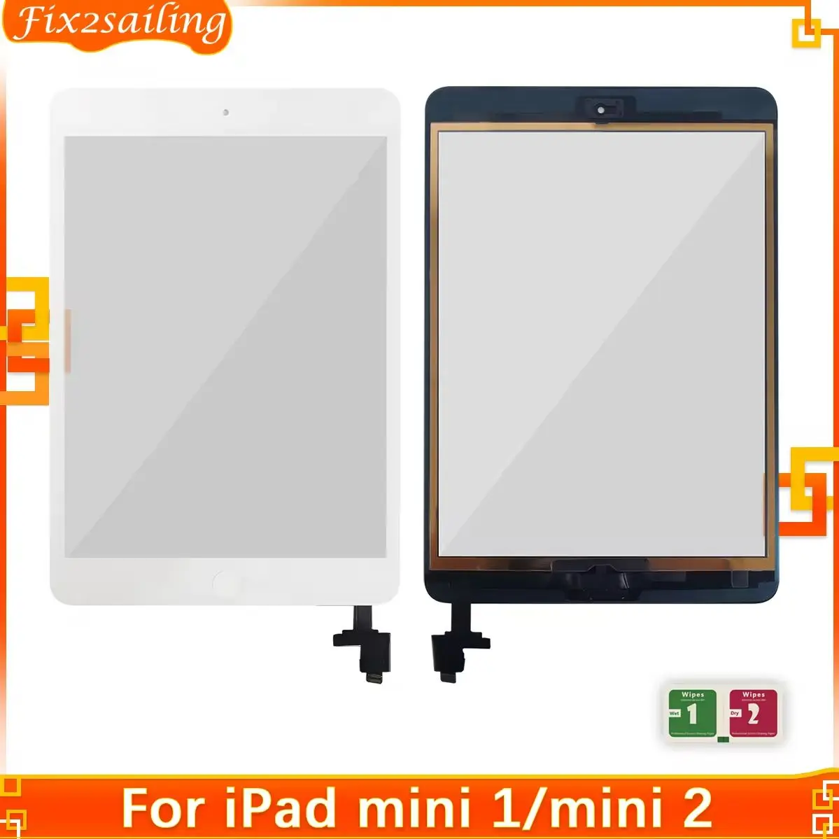 Glass Touch For iPadMini 1 Mini 2 Mini 3 A1489 A1490 A1491 Touch Screen Digitizer With IC Chip Connector Flex With Key