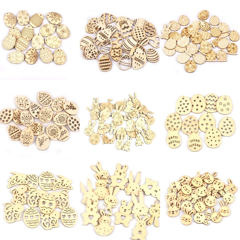 

25Pcs 20-50mm Easter Bunny Egg Handmade Wooden DIY Craft Decoration Party Atmosphere Small Pendant