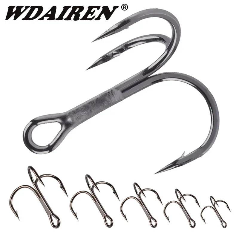 20 Pcs Overturned Treble Hook High Carbon Steel Black Fishing Hook 2/6/8/10/12# for Lure Triple Hook Fishing Tackle Accessories