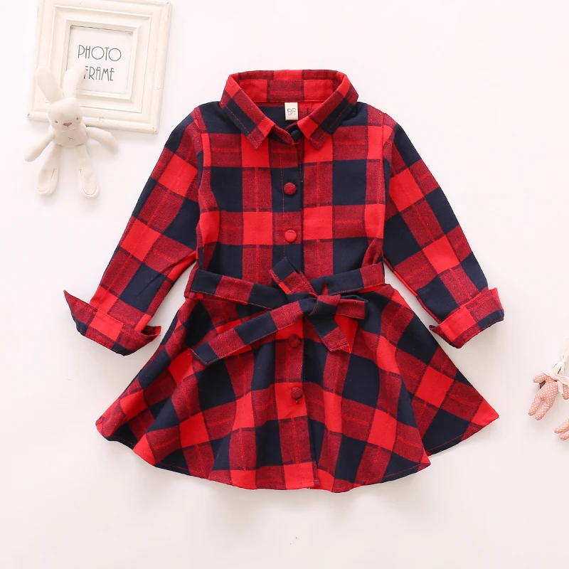 Summer New Baby Girl Dress Plaid Pattern A Word Lapel Casual 7 Point Sleeve Sweet Princess Dress Birthday Party Team Dress