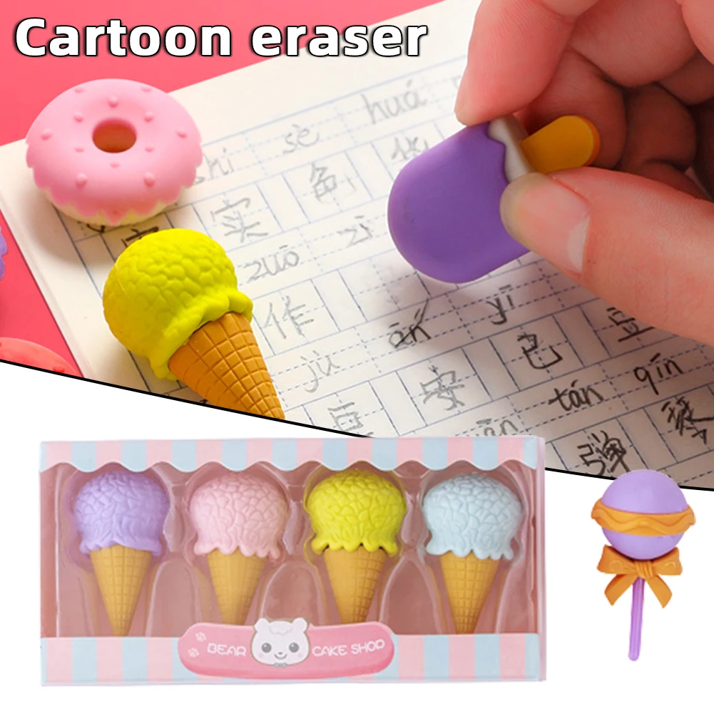 Lovely Cartoon Sobremesa Lápis Eraser 4pcs Set Multifuncional Wirting Erasers Para Crianças Meninos Meninas