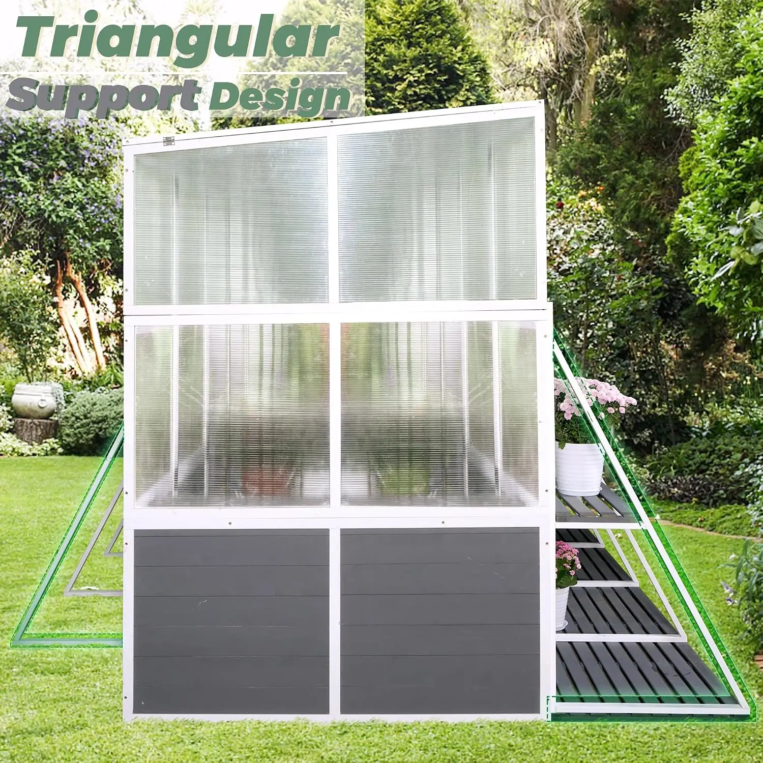 Large Wooden Lean-to Greenhouse Heavy Duty Outdoor Garden Winter Backyard Sunroom Hot House Storage, Customized