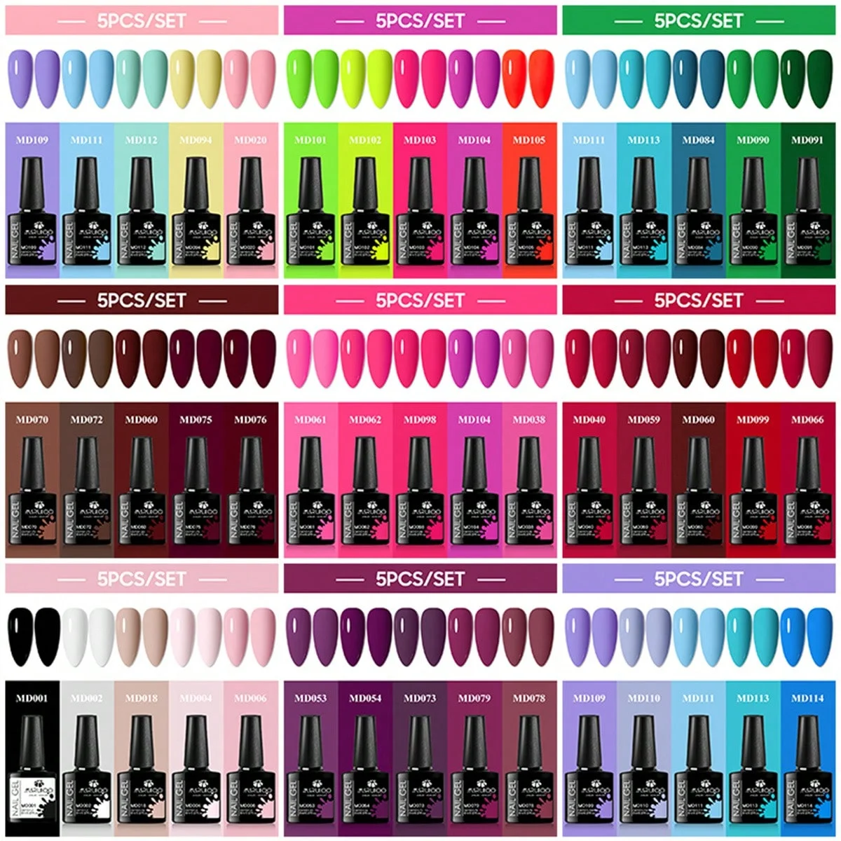 Set de 5 Esmaltes de Uñas en Gel de Color Sólido de 8ml, para Todas las Temporadas, Colores Macaron, Neón, Fluorescentes, Semipermanentes