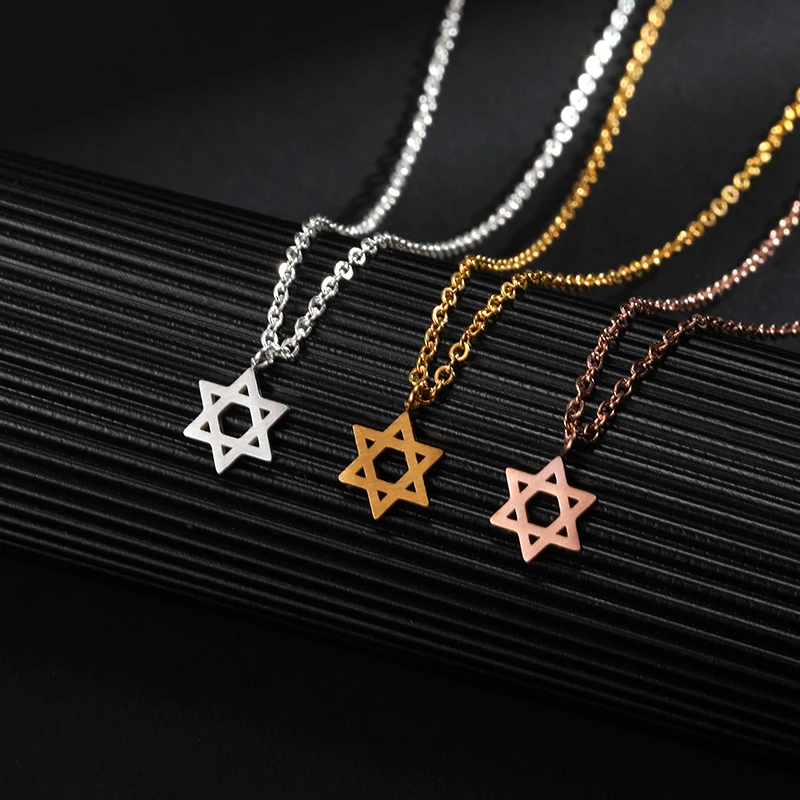 Retro Jewish Jewelry Star of David Pendant Necklace for Women Chain Stainless Steel Israel Emblem Talisman Seal of Solomon Sign