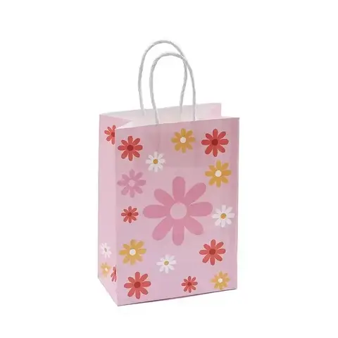 12pcs 데이지 선물 가방 공예 포장 가방 크래프트 종이 휴대용 파티 용품 발렌타인 데이 웨딩 생일 파티에 적합