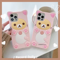 3D Cute Cartoon Pink Bear Kawaii Soft Silicone Case for IPhone 14 Plus 13 11 15 Pro Max 12 Mini XS XR X IPones 14Pro Funny Cover