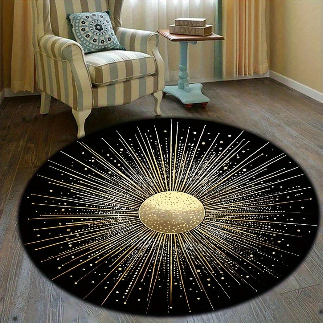 Simple Contrast Hexagonal Line Circular Rug  Abstract Geometry Soft Round Area Carpet Sofa Chair Mat  Rugs for Bedroom