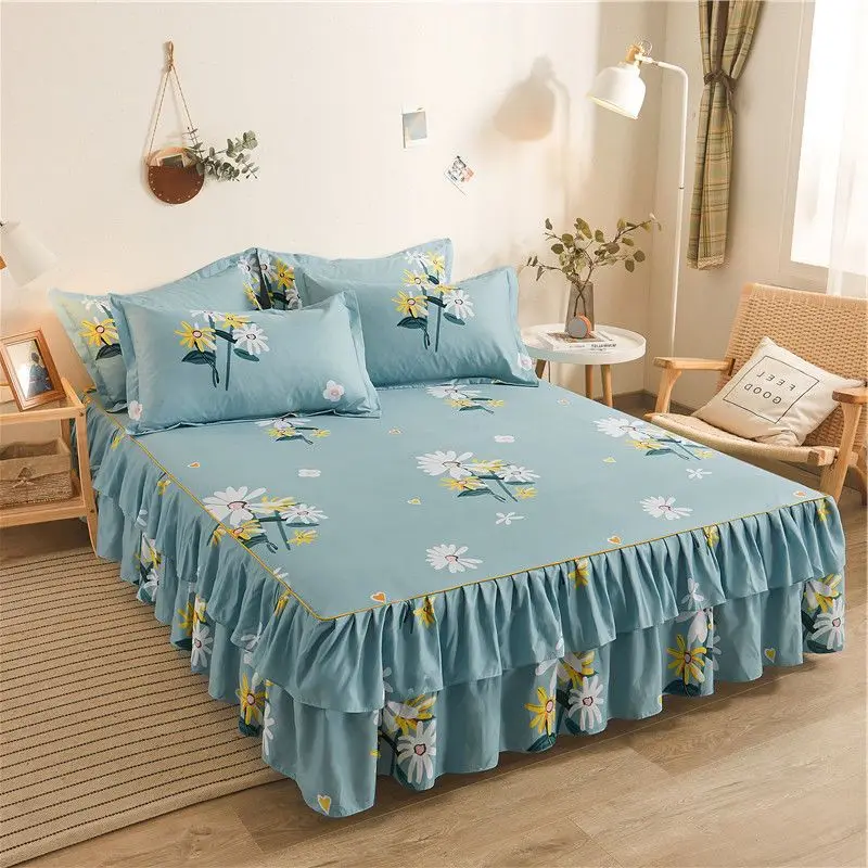 Korean Princess Bedding Bundle - Aloe Cotton Soft Sheet Set with Ruffled Skirt for Sweet Sleep