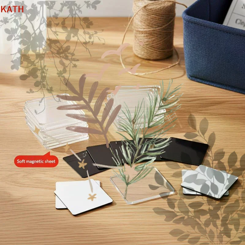 DIY Refrigerator Magnet Transparent Acrylic Square Round: 5 Sets Magnetic Sheet Material Package Home Decor Kids