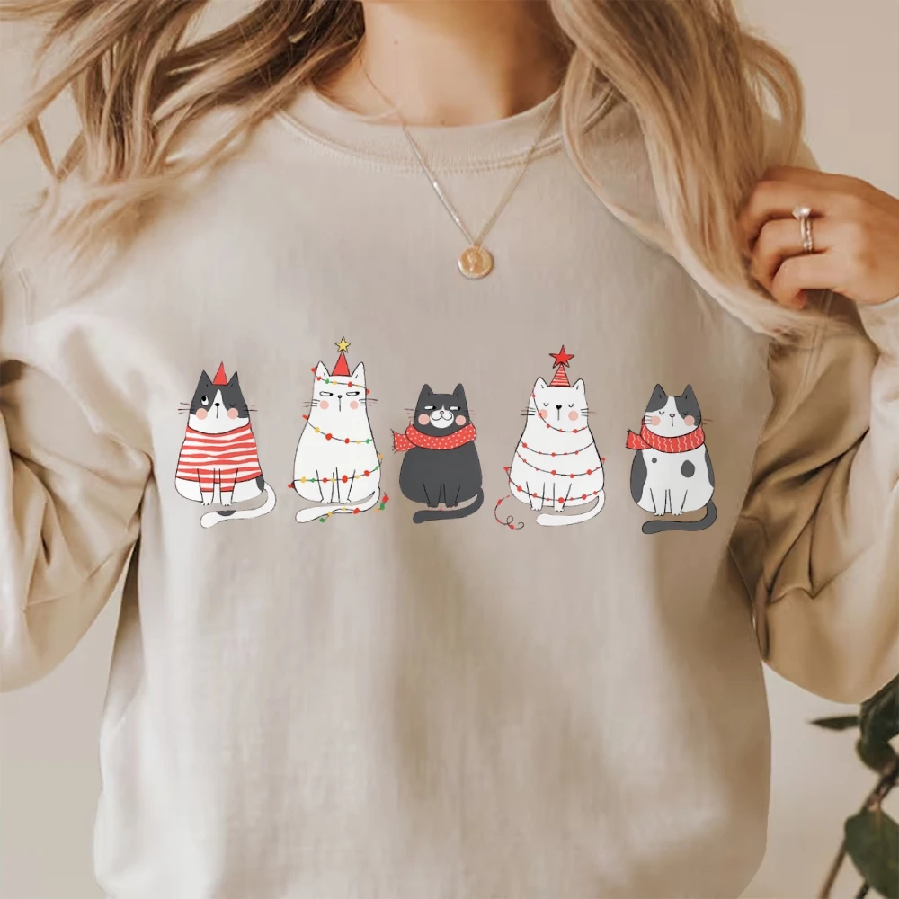 Cat Christmas Sweatshirt Meowy Xmas Sweater Cats Lovers Pullover Cat Owners Mum Jumper Gift Merry Christmas Winter Season Outfit