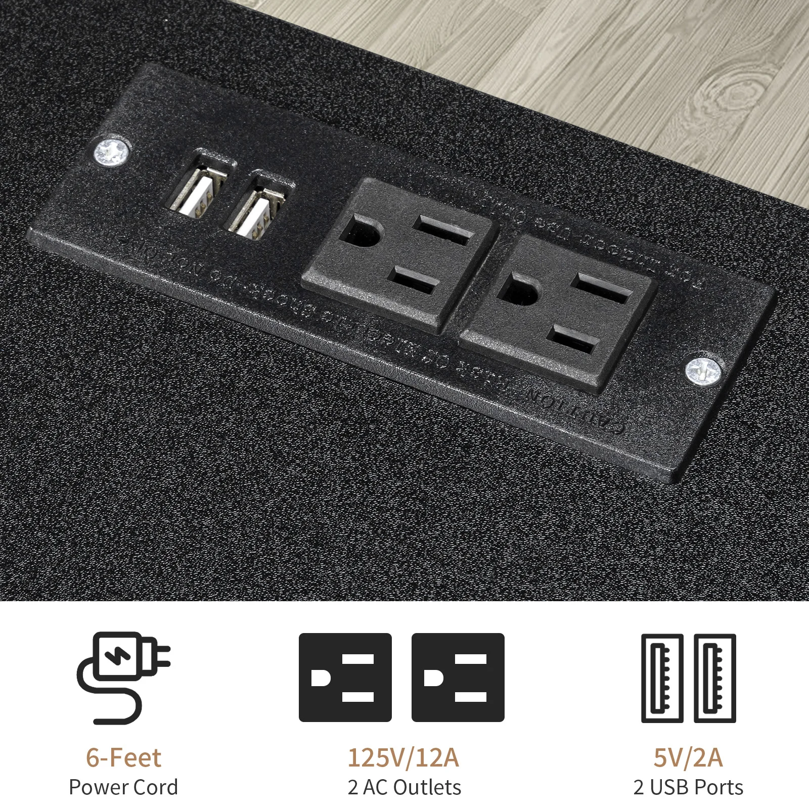 PB Wood Simple 4-Drawer Nightstand Dresser with USB Ports & Outlet Black