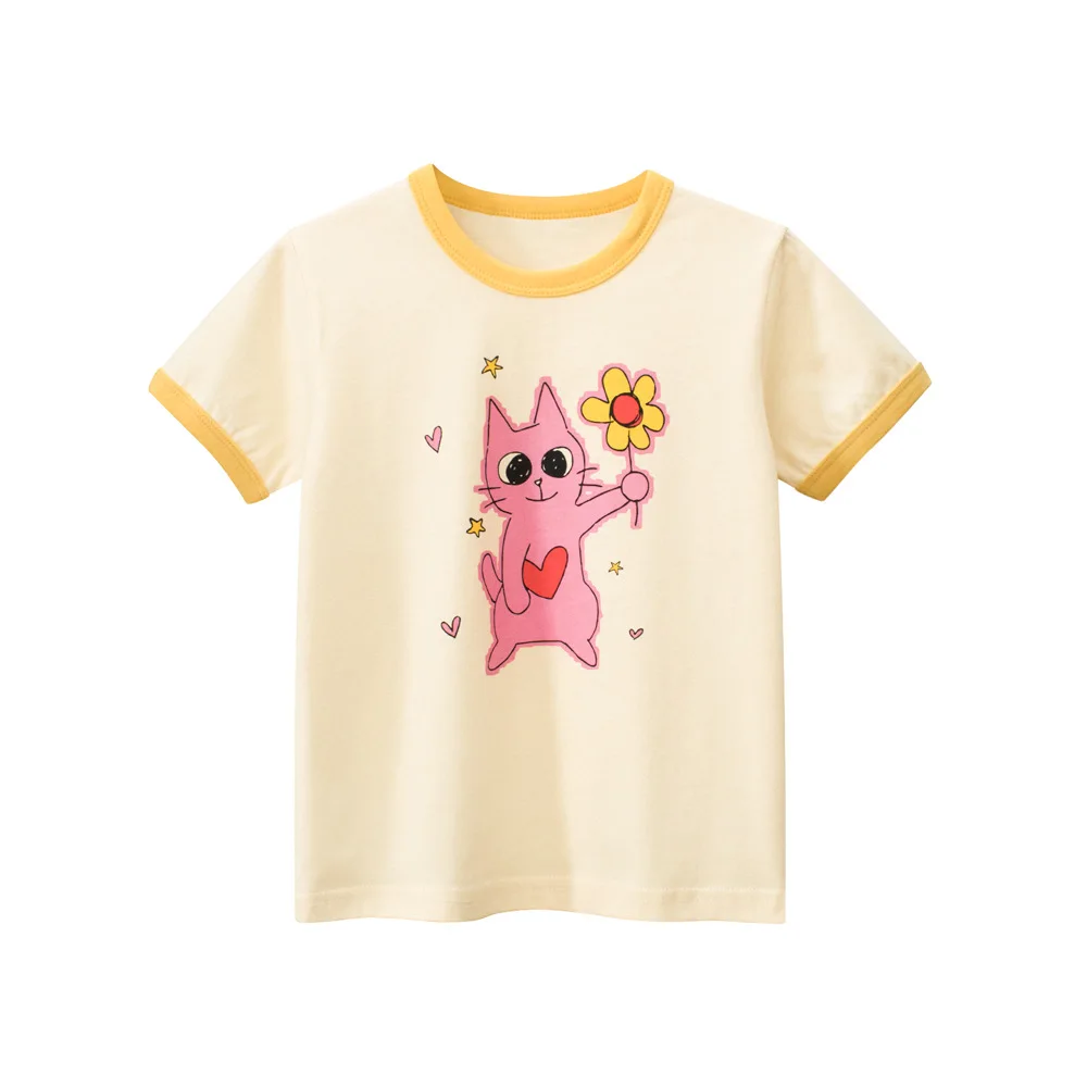 2024 Summer Children Short Sleeve T-shirts For Girl Printed Bear Baby Girl Top 2-8 Years Baby Girl T Shirts Toddler Girl Clothes