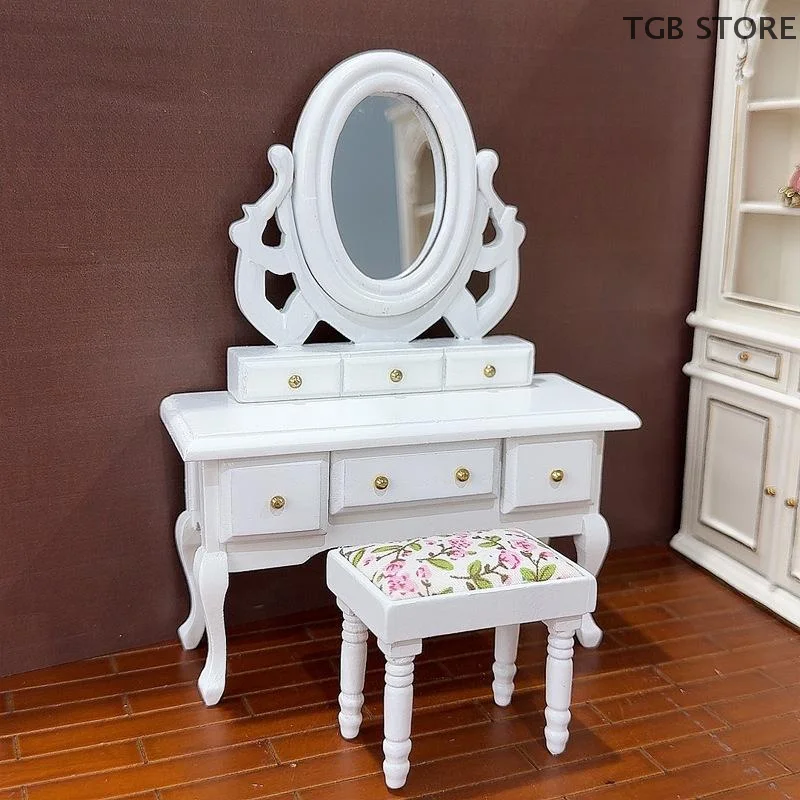 1:12 Dollhouse Miniature Furniture Model Table Model Bedroom Desk Stool Pretend Play Toys Gifts