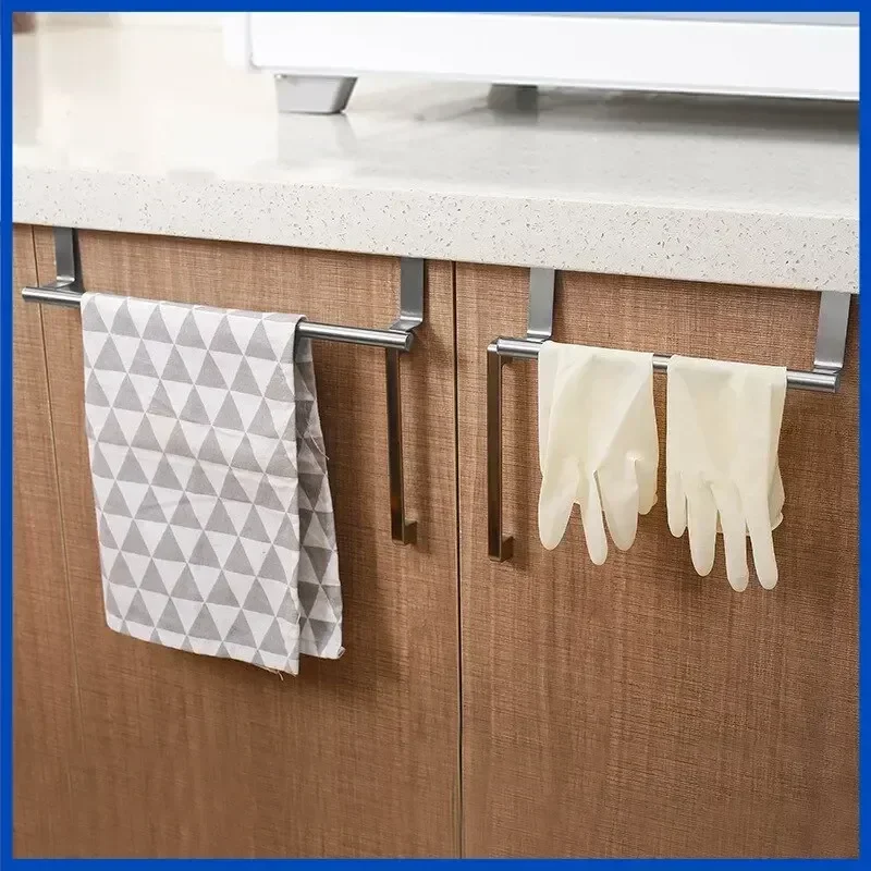 1/2 PCS Stainless Steel Door Towel Rack Bar Cabinet Door Towel Hanging Bar Bathroom Kitchen Over Cabinet Door Towel Wipe Rack